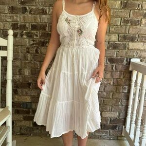 White Embroidered Midi Dress